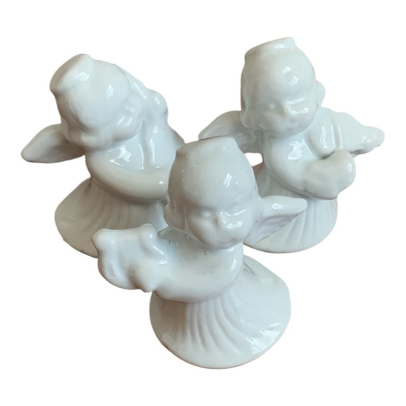 Celestial Angel Figurine 4x White Ceramic Angel Christmas Holiday Tabletop Decor - Picture 5 of 9